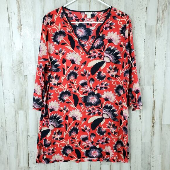 J. Crew Floral Swimsuit Cover Up Red Blue Size Medium - Picture 1 of 7